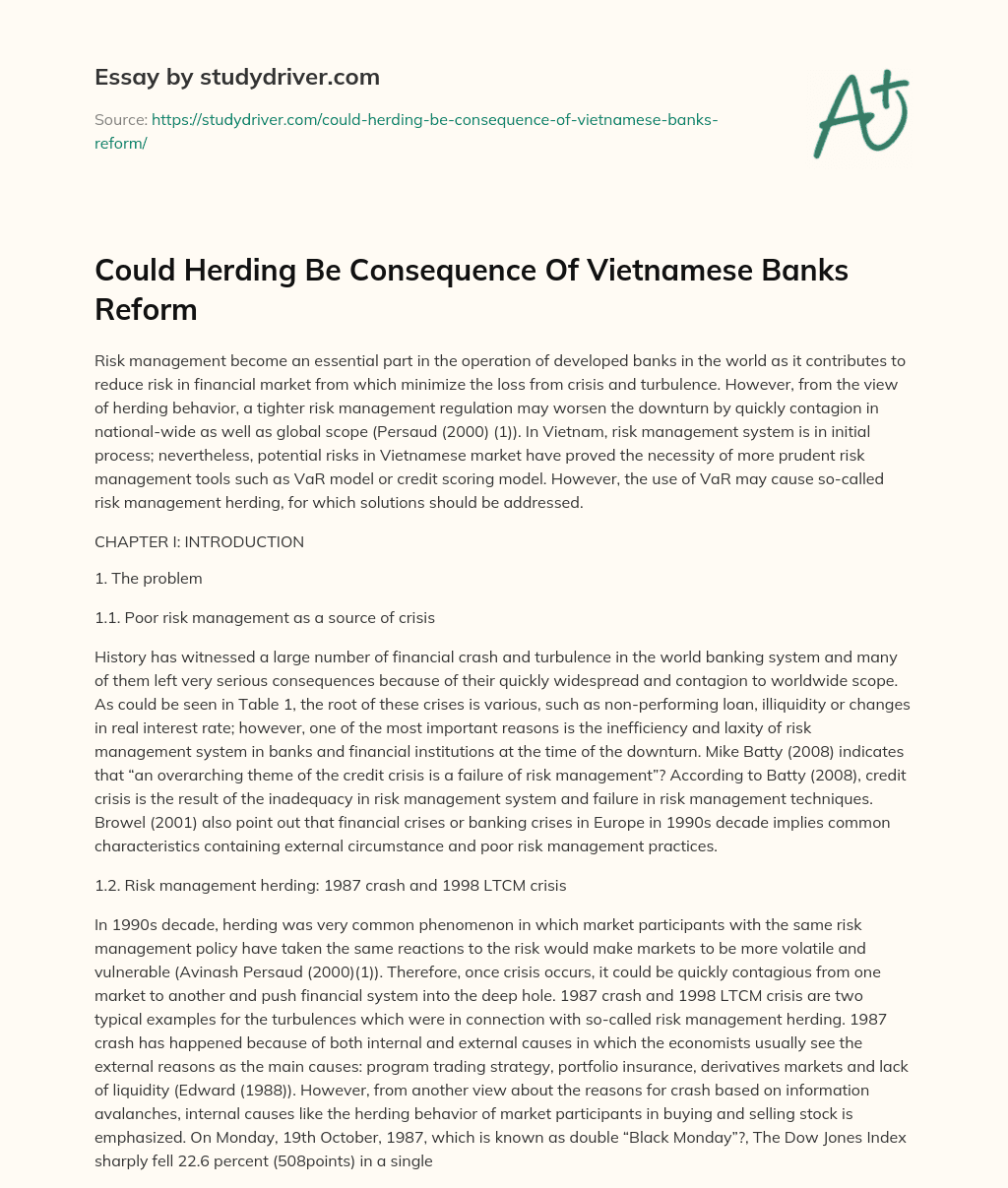 Could Herding be Consequence of Vietnamese Banks Reform essay