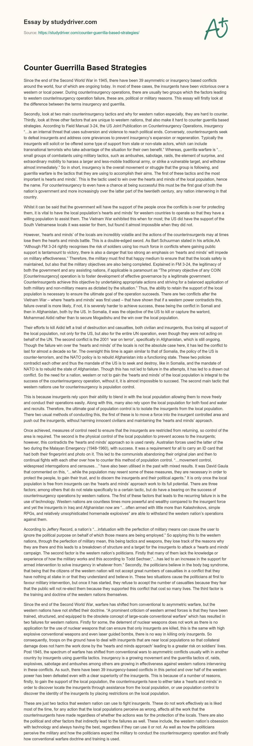 Counter Guerrilla Based Strategies essay