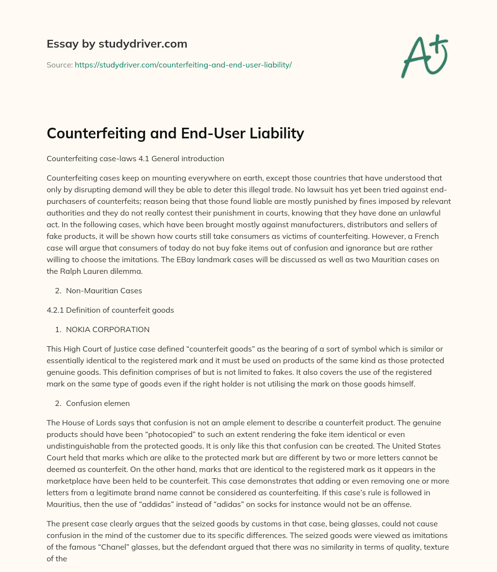 Counterfeiting and End-User Liability essay