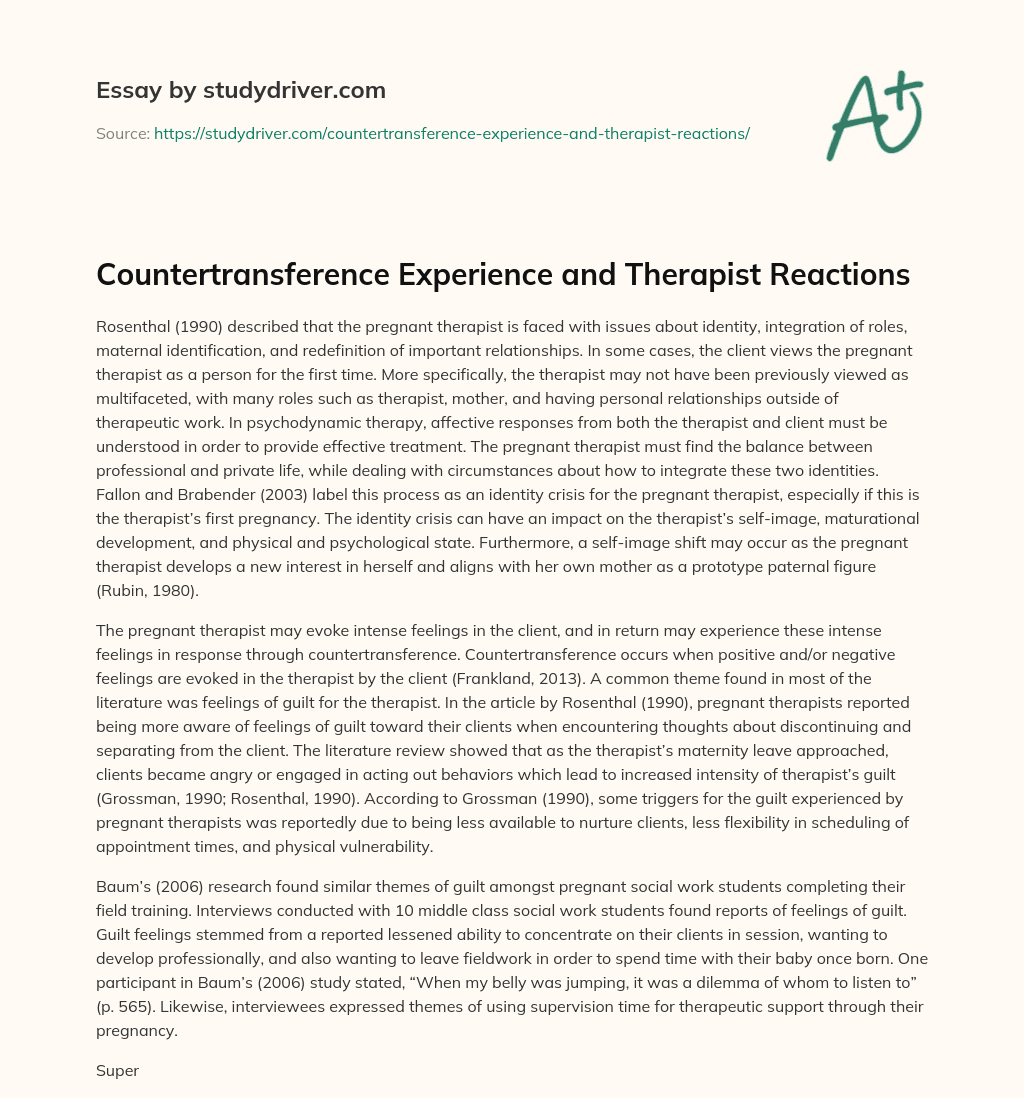 Countertransference Experience and Therapist Reactions essay
