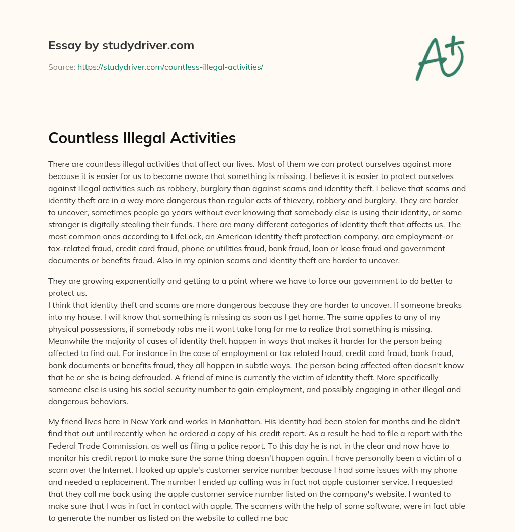 Countless Illegal Activities essay