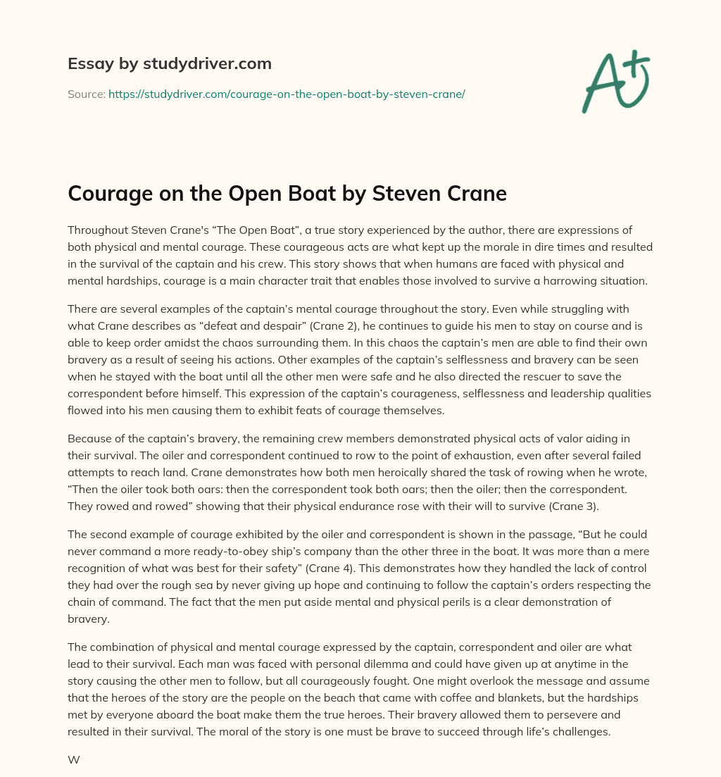 Courage on the Open Boat by Steven Crane essay