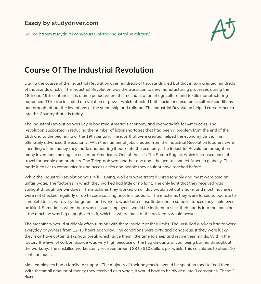 Course of the Industrial Revolution essay