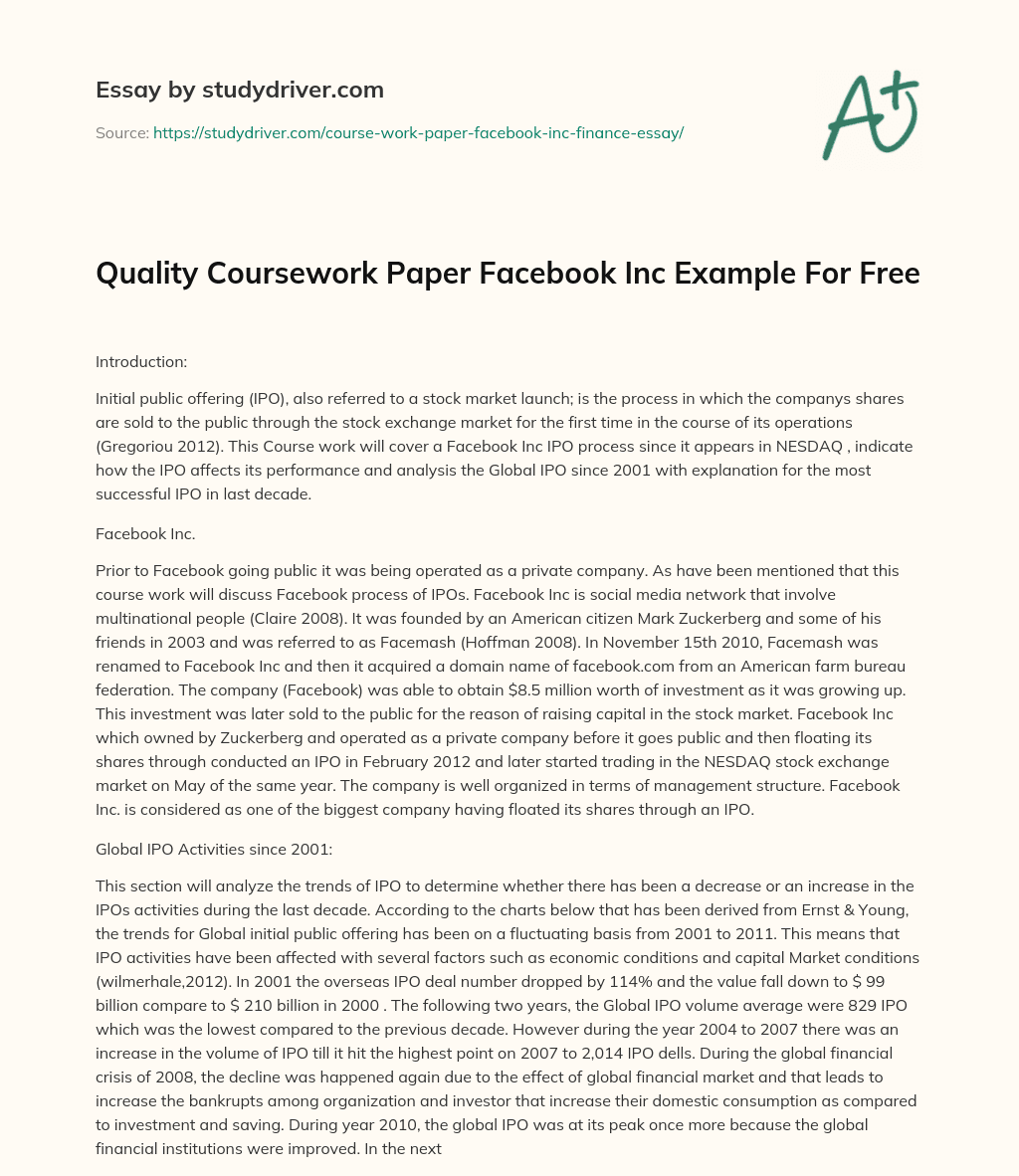 Quality Coursework Paper Facebook Inc Example for Free essay