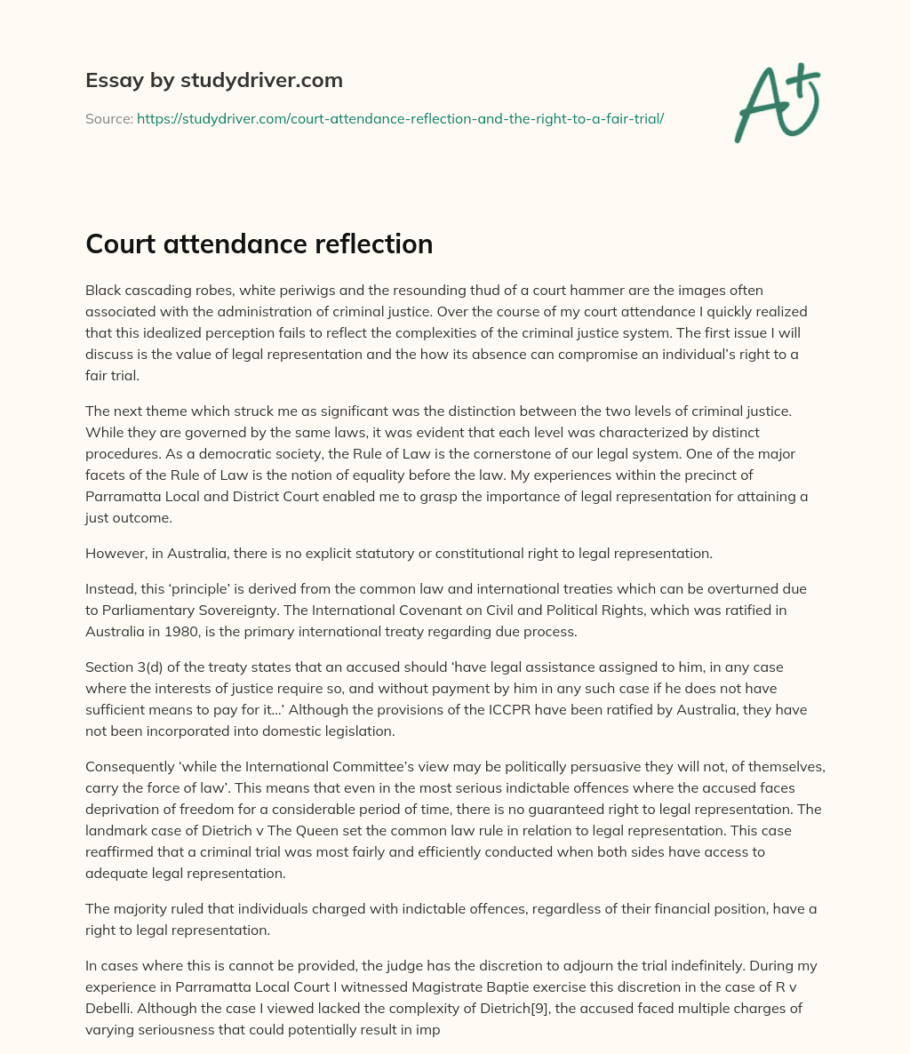 Court Attendance Reflection essay