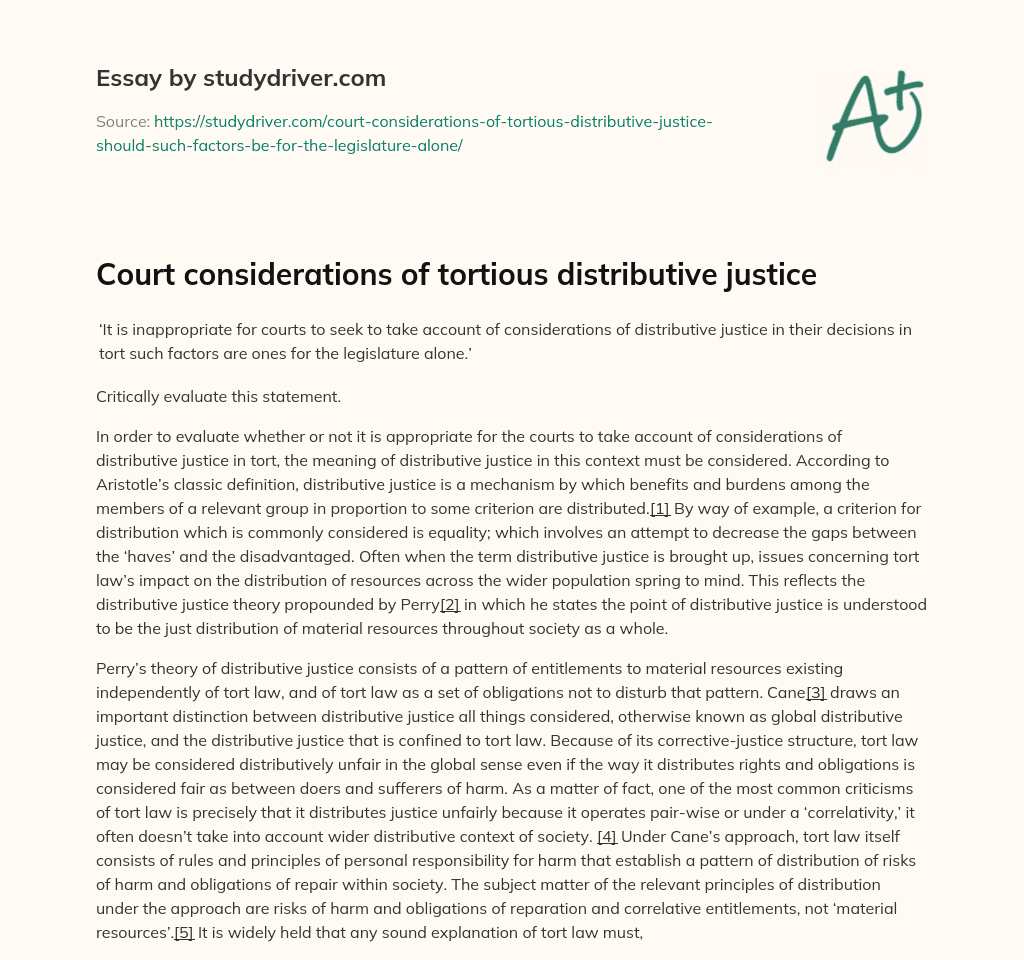 Court Considerations of Tortious Distributive Justice essay