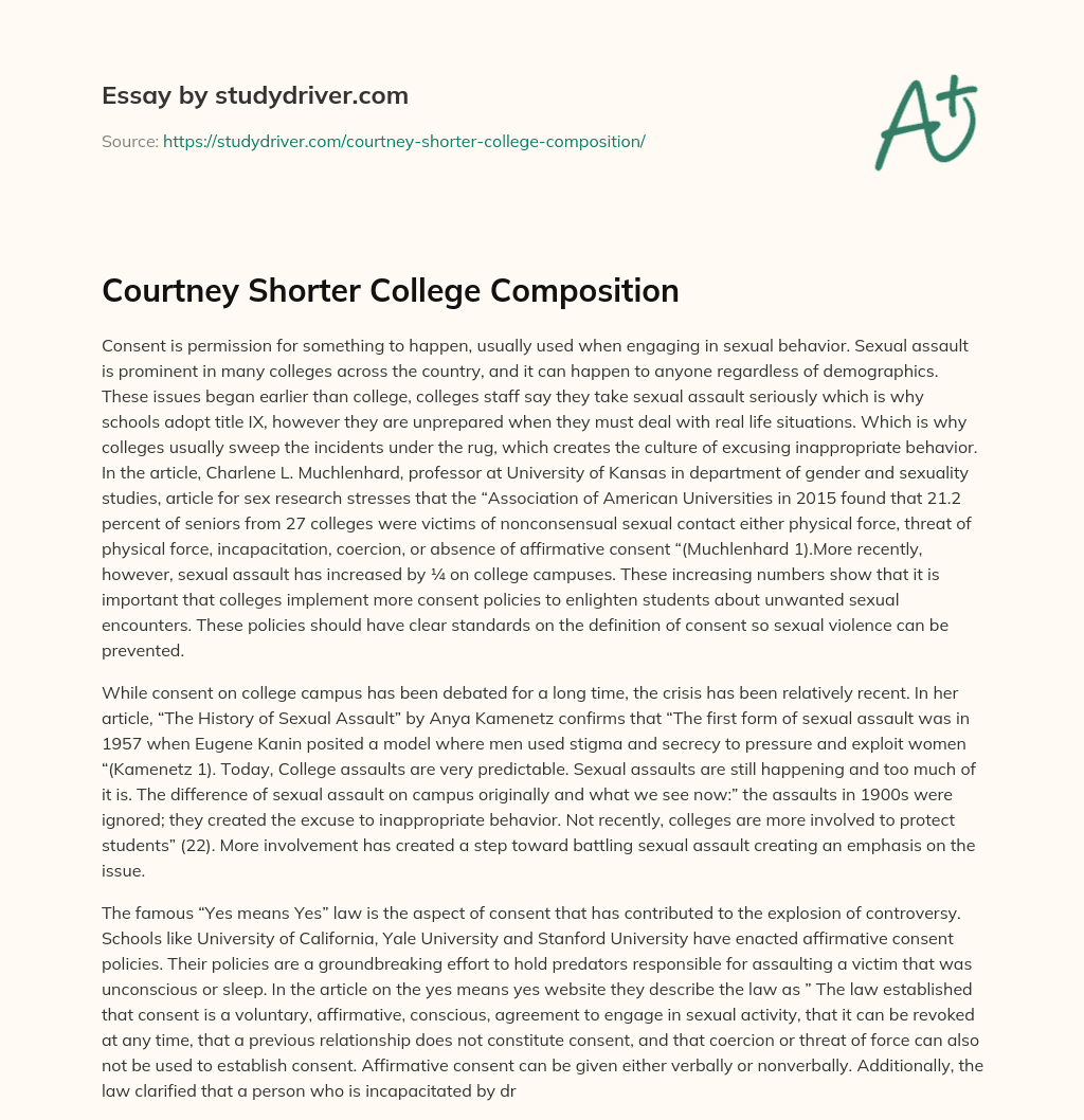 Courtney Shorter College Composition essay