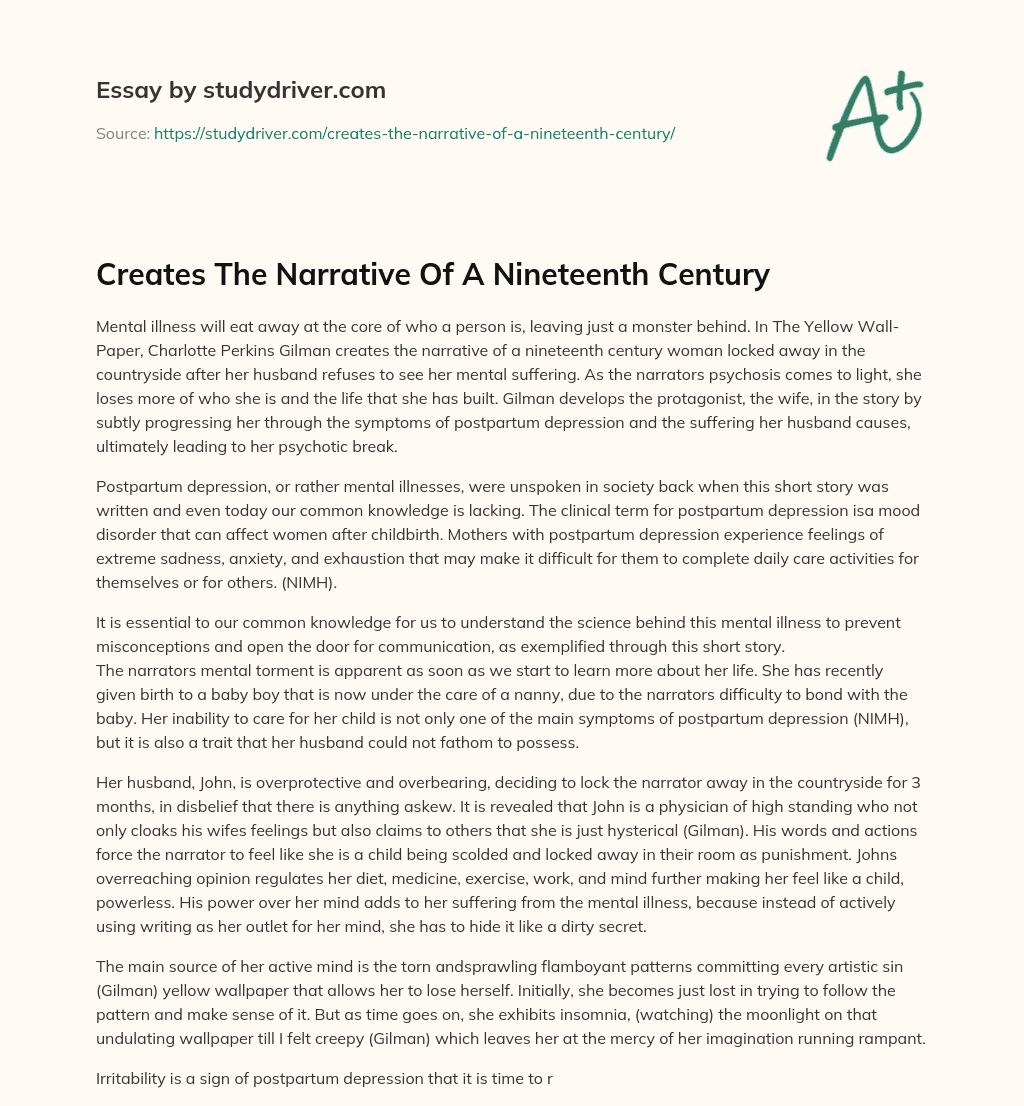 Creates the Narrative of a Nineteenth Century essay