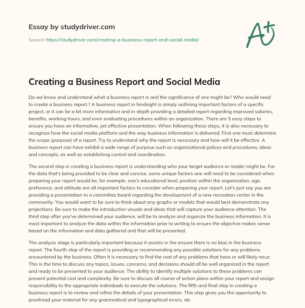 Creating a Business Report and Social Media essay