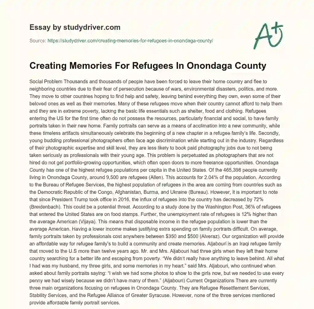 Creating Memories for Refugees in Onondaga County essay