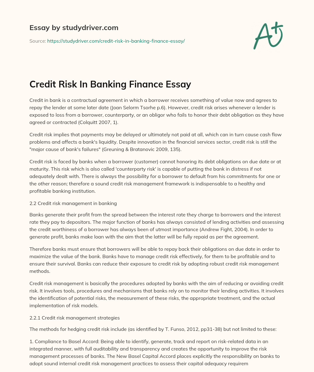 Credit Risk in Banking Finance Essay essay