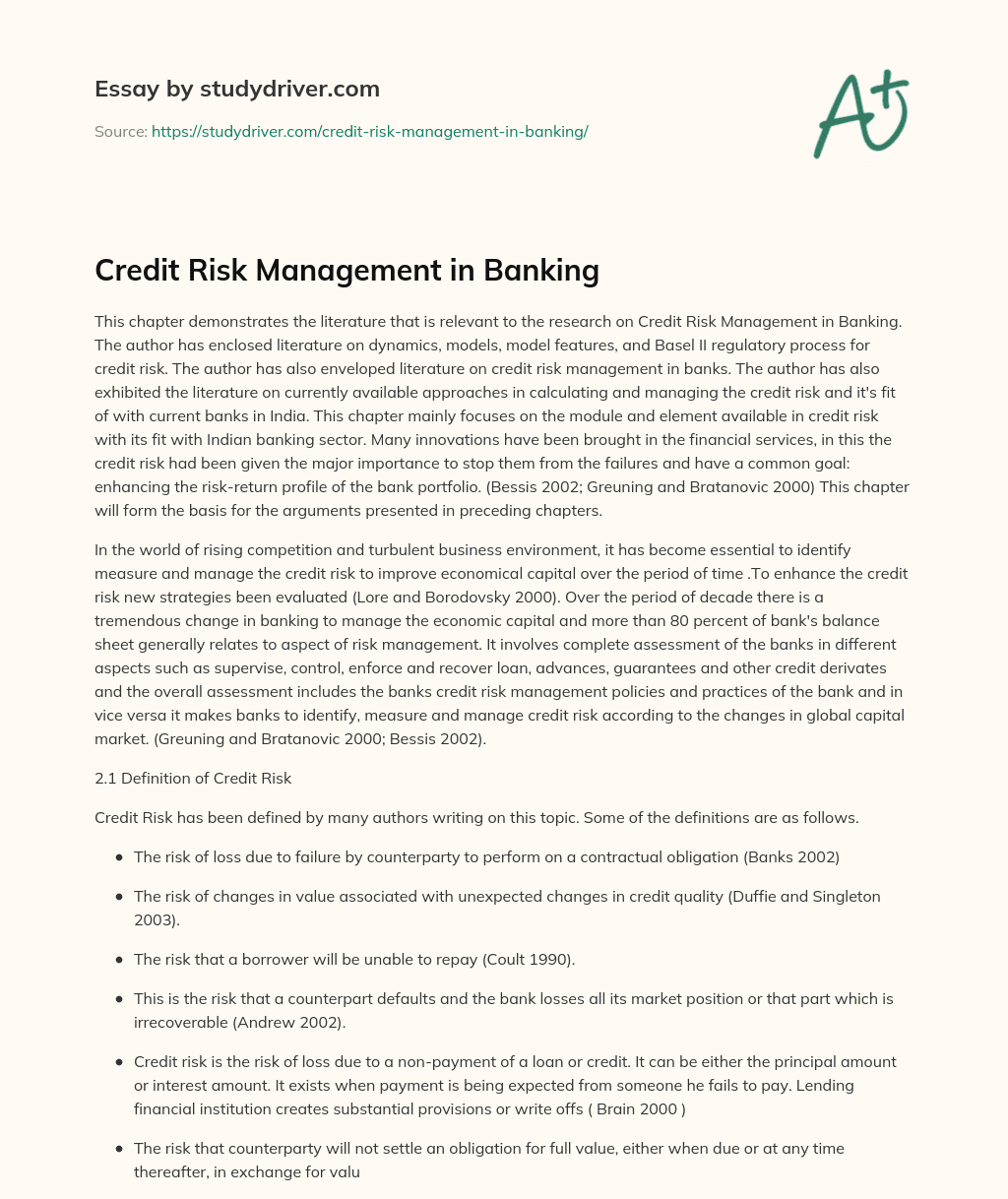 Credit Risk Management in Banking essay