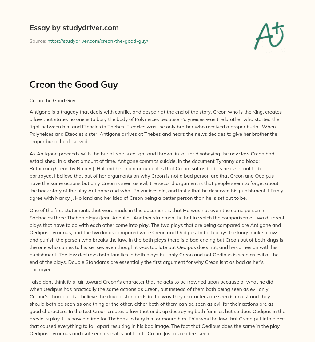 Creon the Good Guy essay