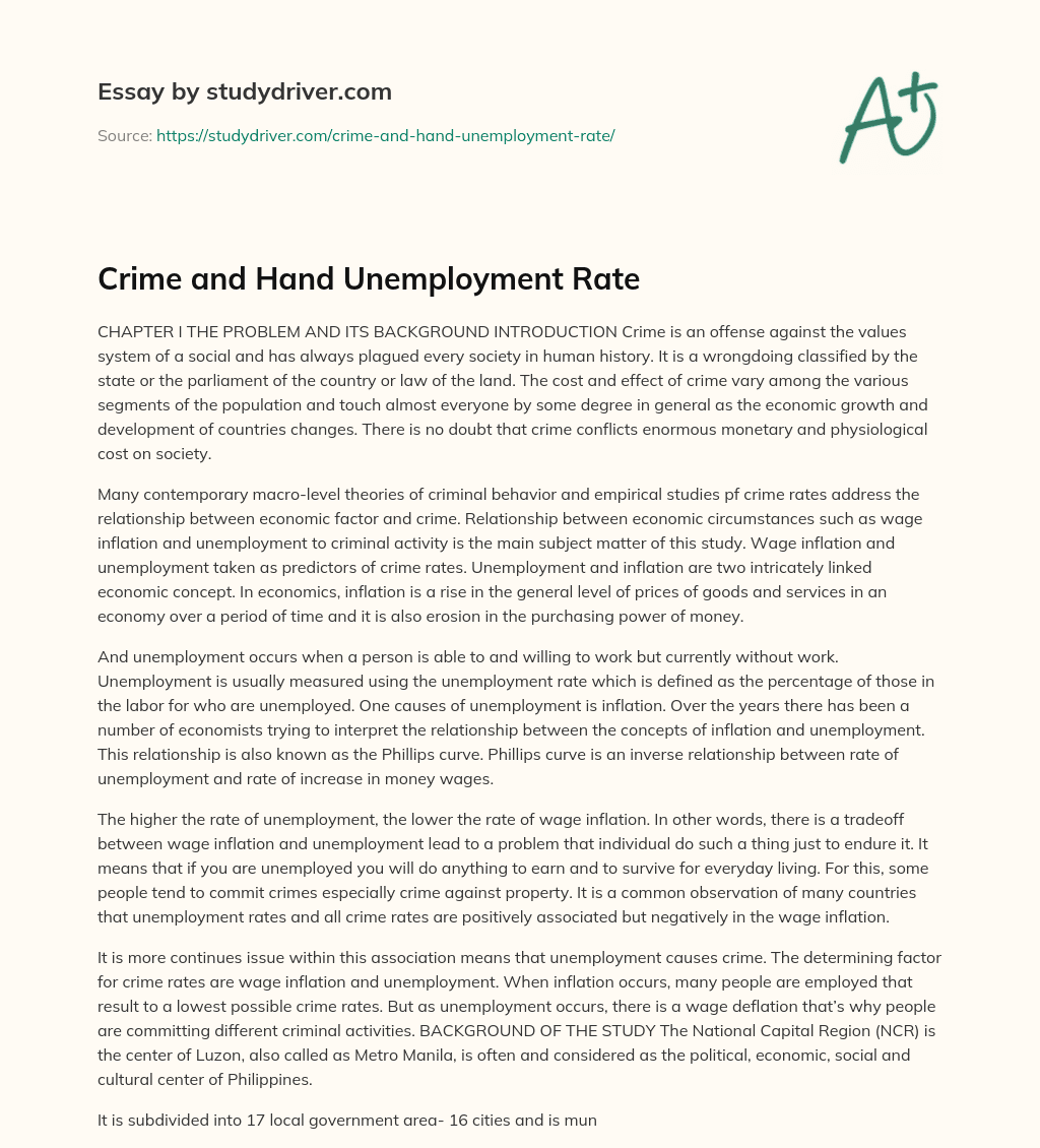 Crime and Hand Unemployment Rate essay