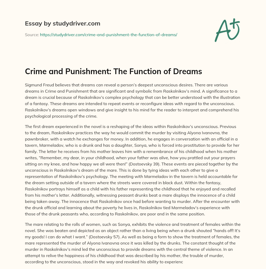 Crime and Punishment: the Function of Dreams essay