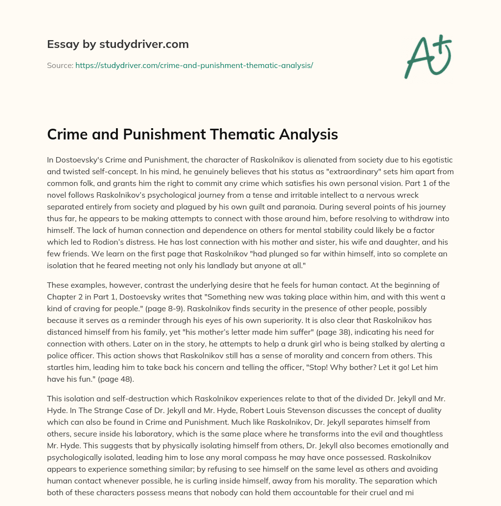 Crime and Punishment Thematic Analysis essay
