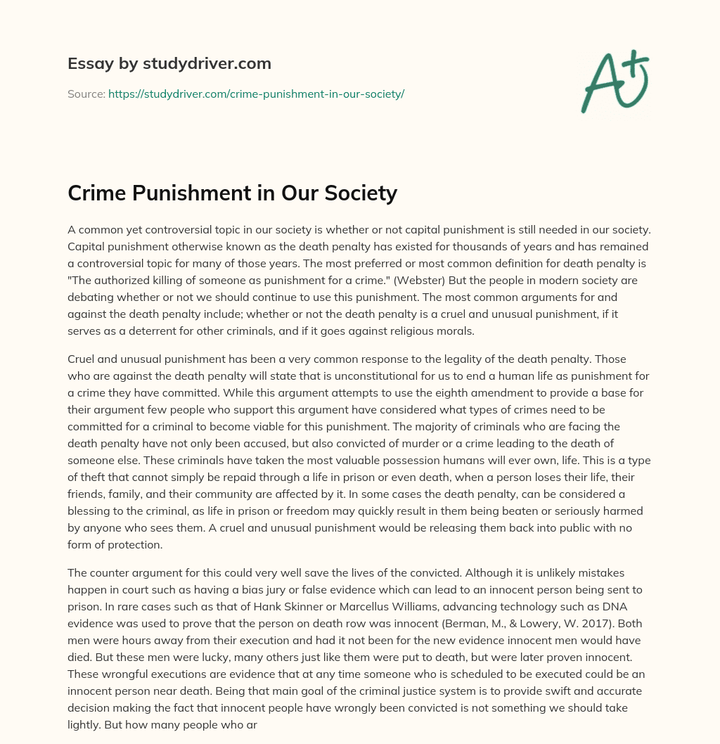 Crime Punishment in our Society essay