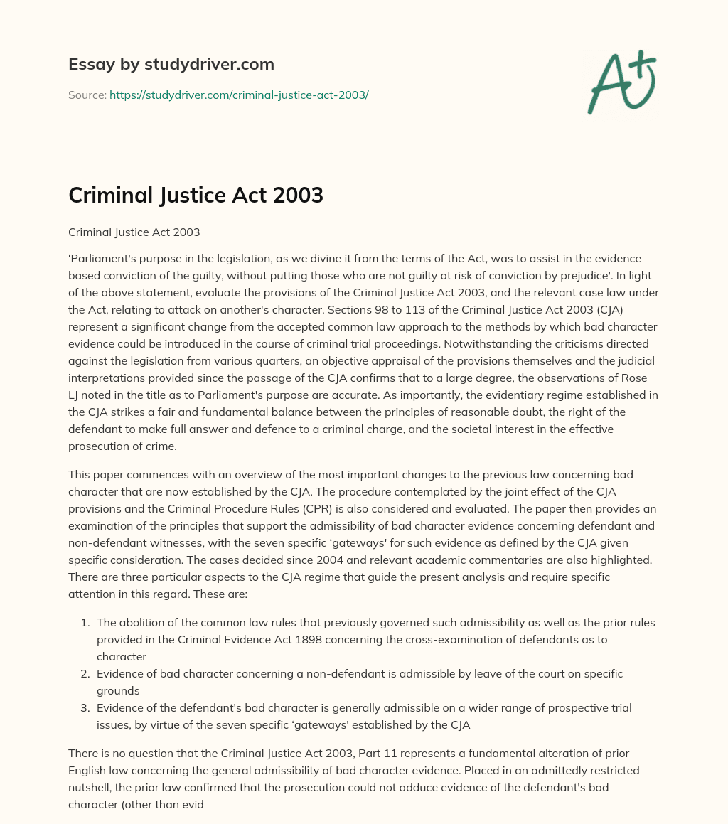 Criminal Justice Act 2003 essay