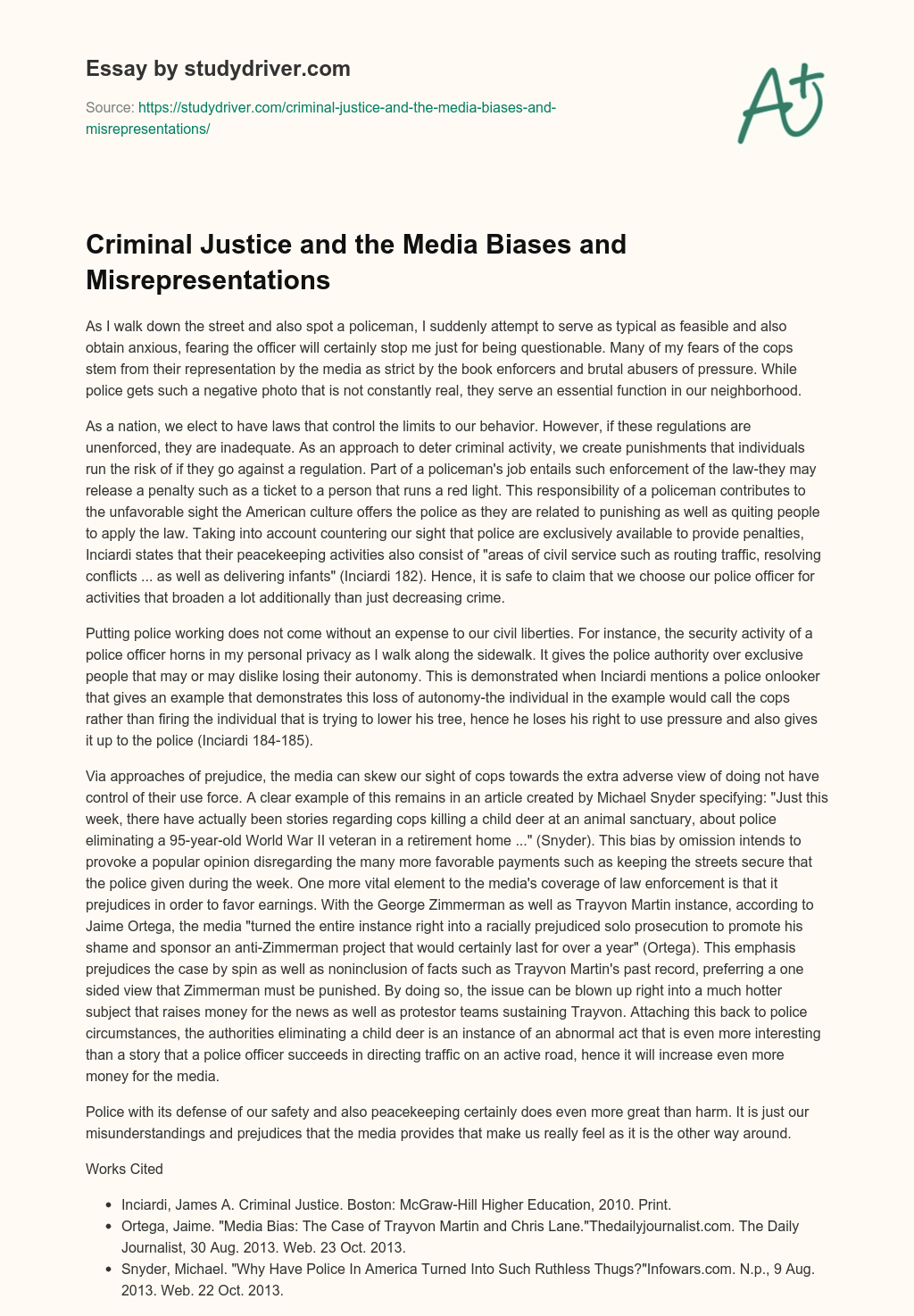 Criminal Justice and the Media Biases and Misrepresentations essay