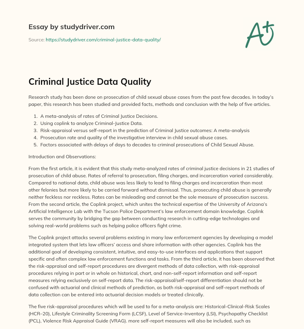 Criminal Justice Data Quality essay