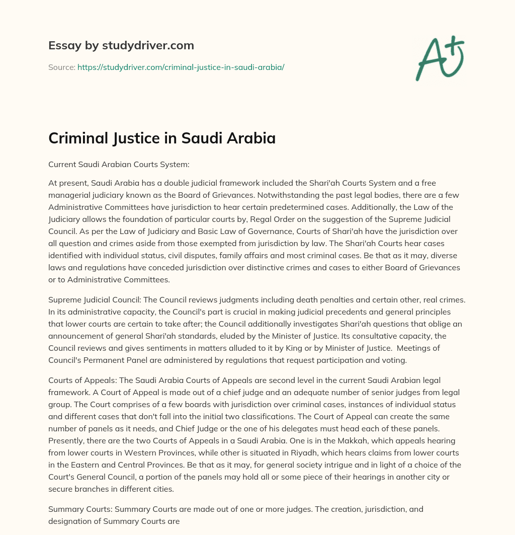 Criminal Justice in Saudi Arabia essay