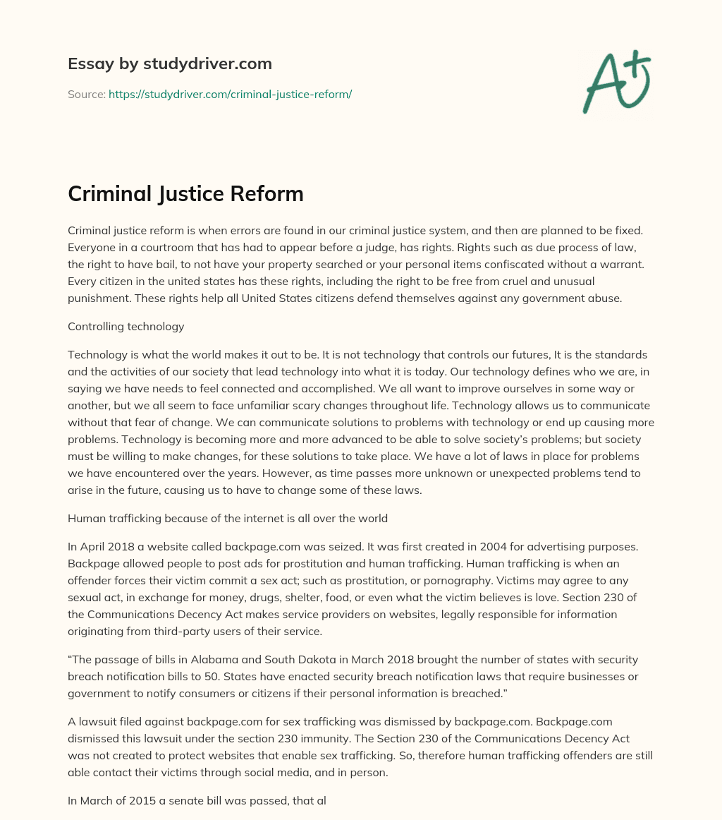 Criminal Justice Reform essay