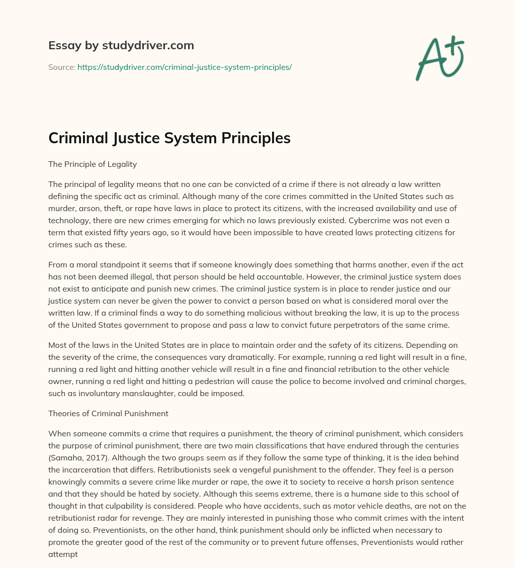 Criminal Justice System Principles essay