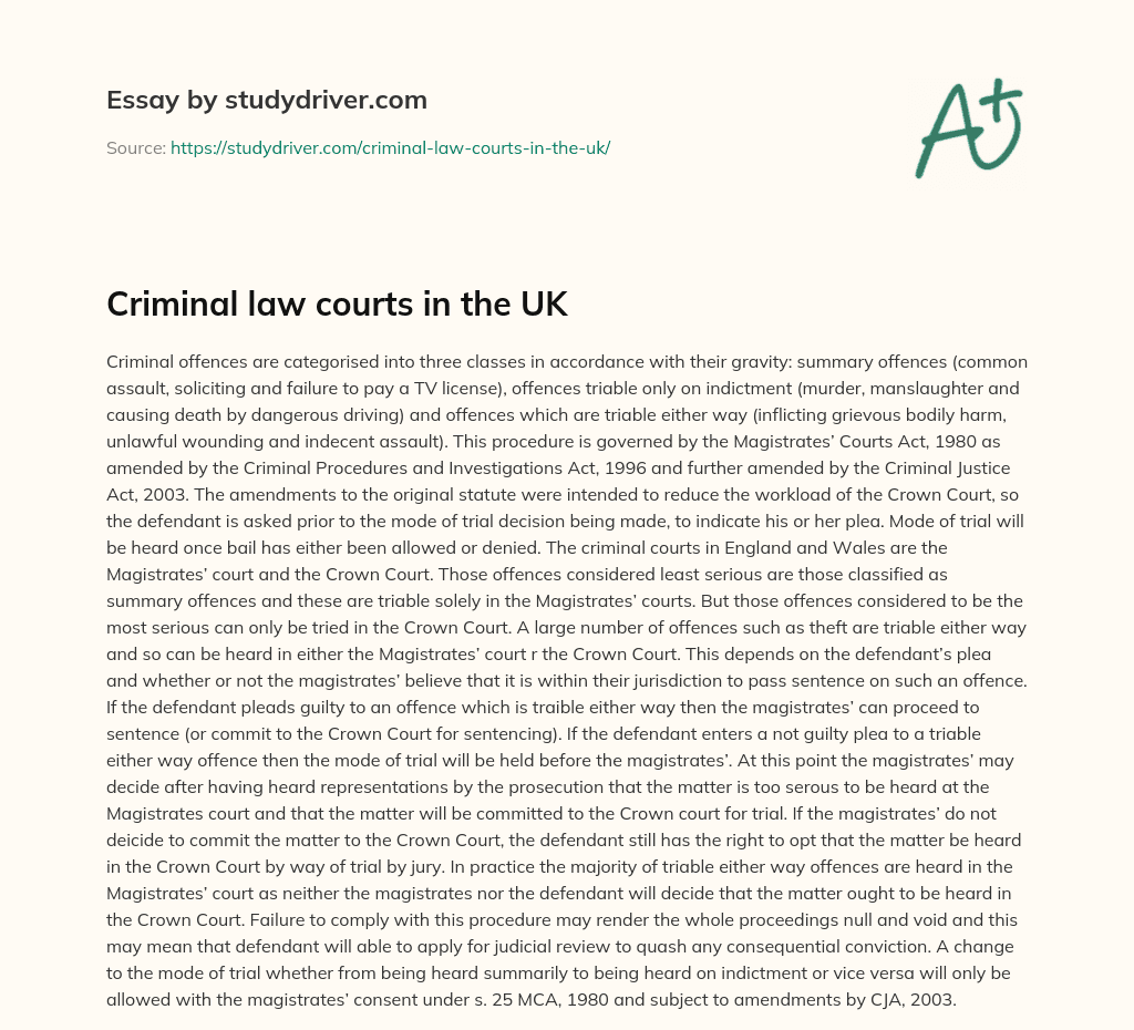 Criminal Law Courts in the UK essay