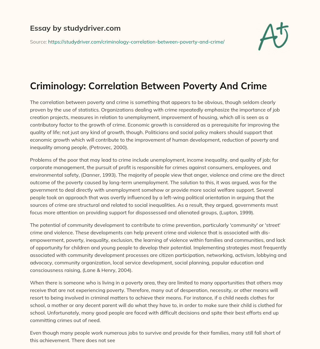 Criminology: Correlation between Poverty and Crime essay