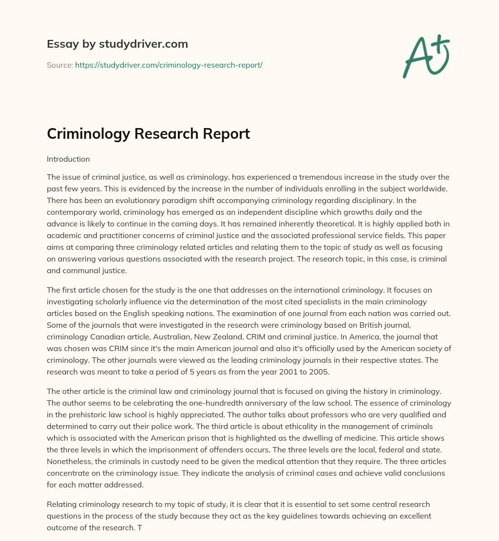 Criminology Research Report essay