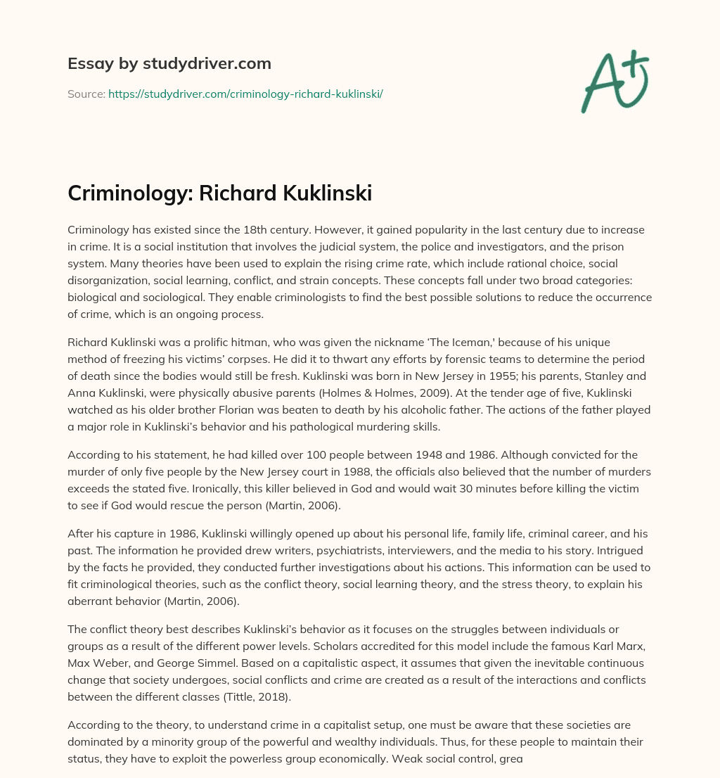 Criminology: Richard Kuklinski essay
