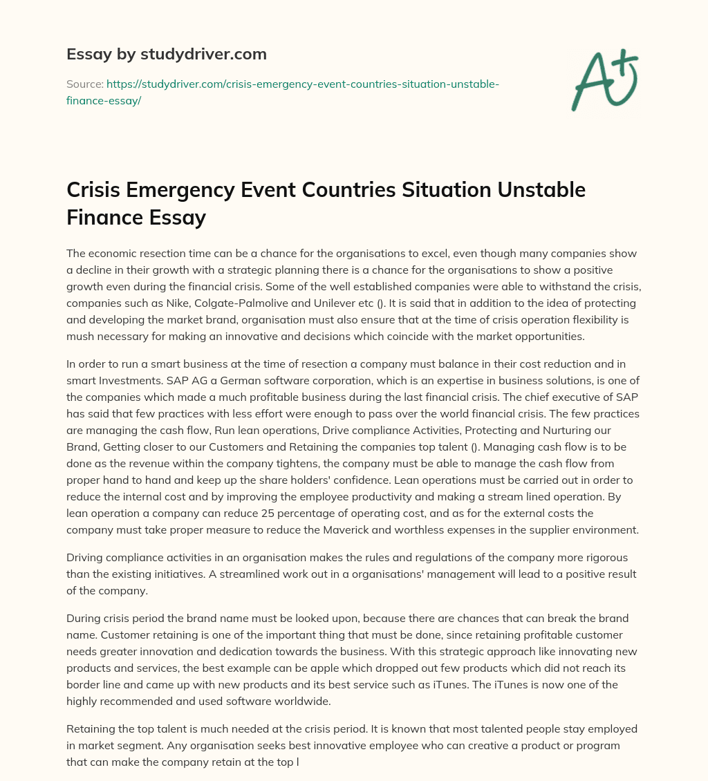Crisis Emergency Event Countries Situation Unstable Finance Essay essay