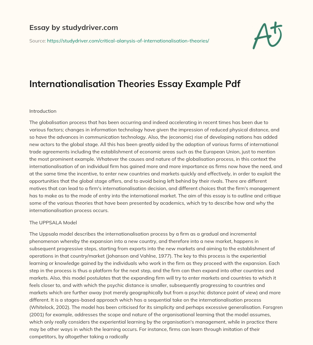 Internationalisation Theories Essay Example Pdf essay