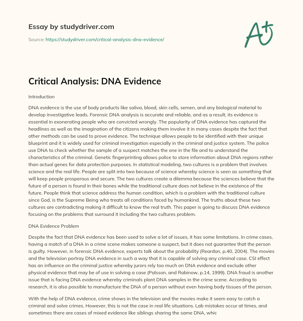 Critical Analysis: DNA Evidence essay