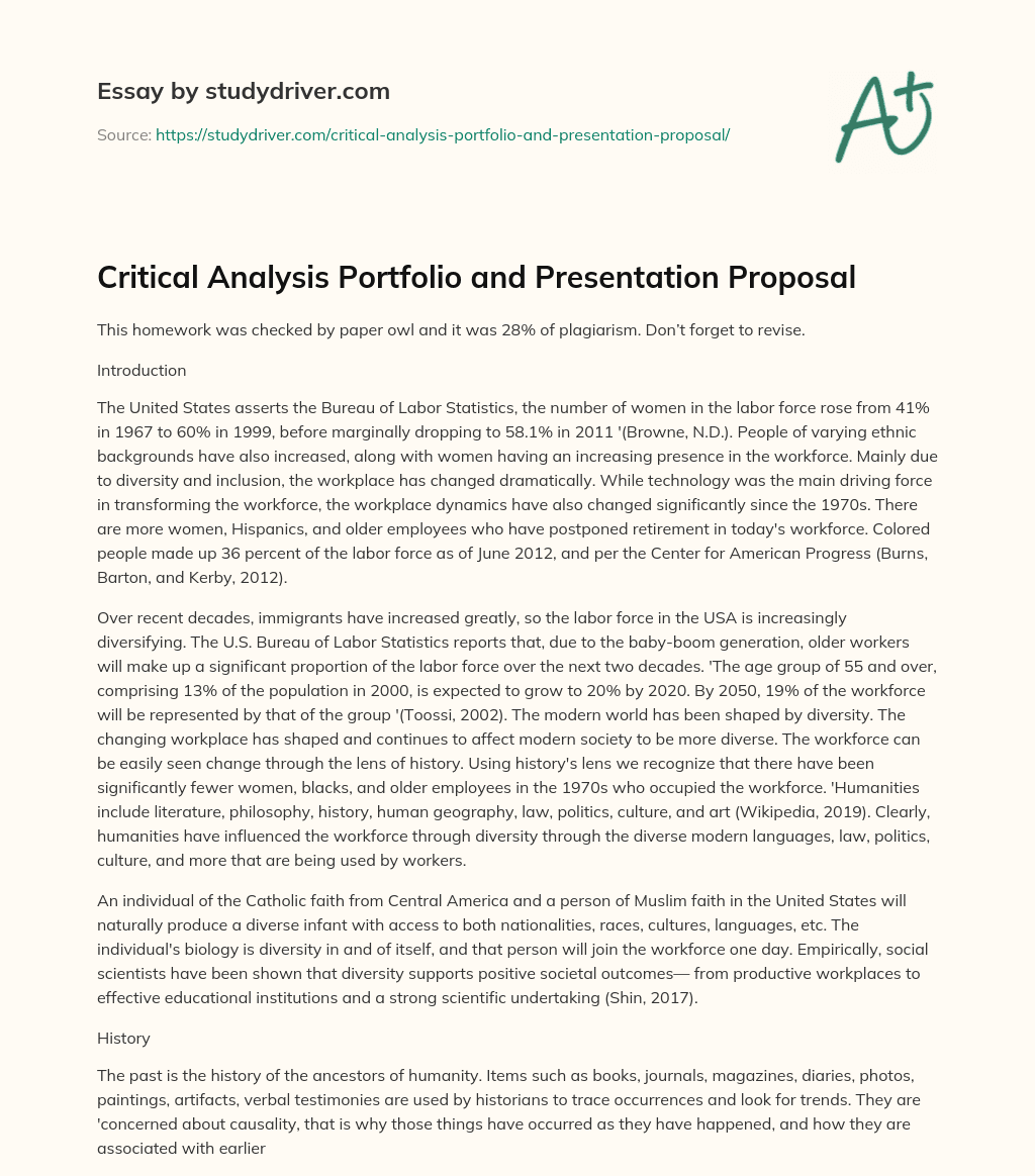 Critical Analysis Portfolio and Presentation Proposal essay