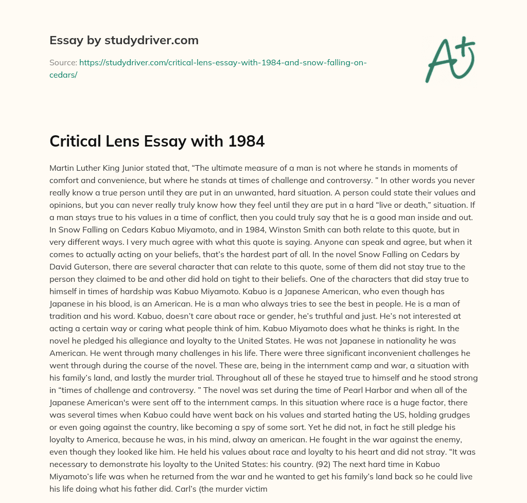 Critical Lens Essay with 1984 essay