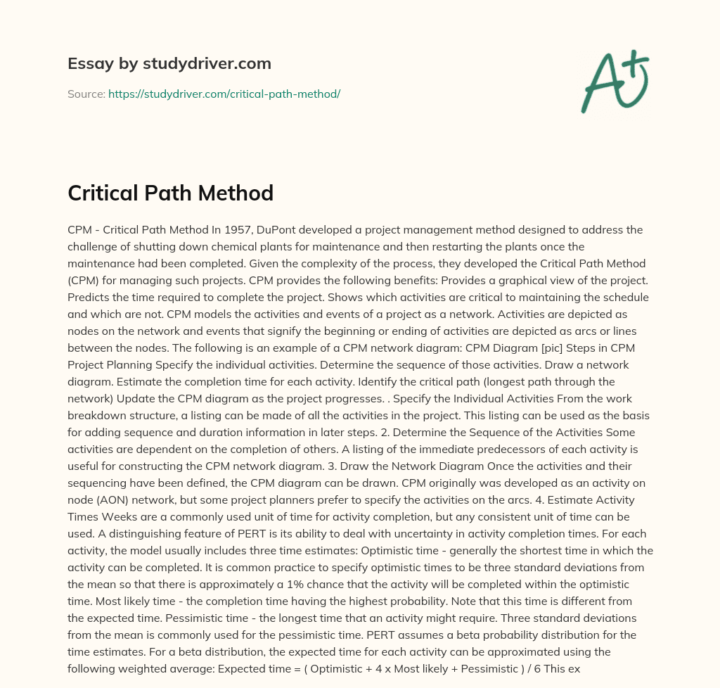 Critical Path Method essay