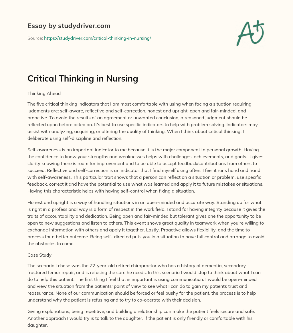 Critical Thinking in Nursing essay