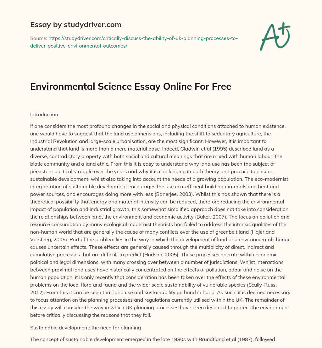 Environmental Science Essay Online for Free essay