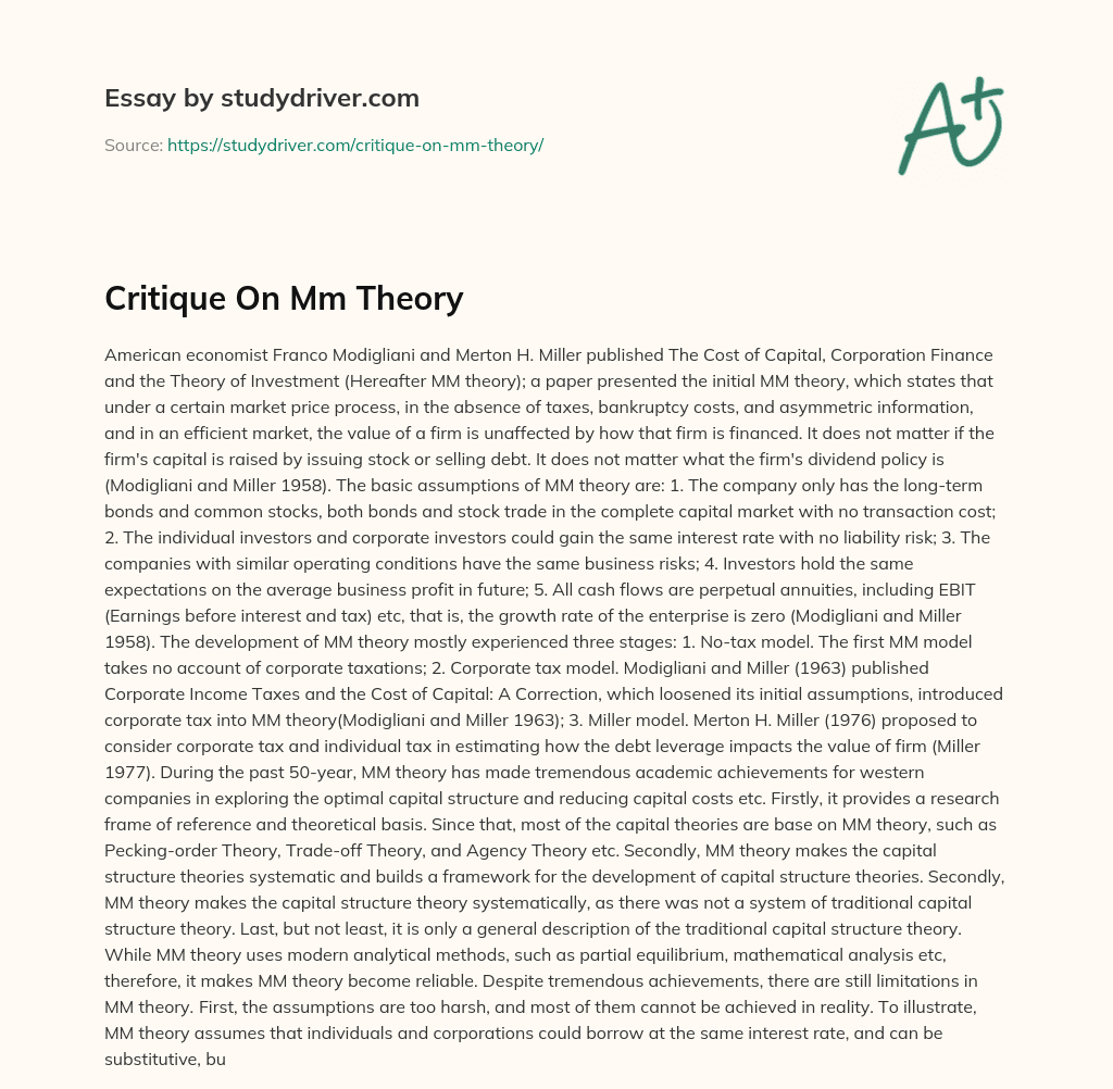 Critique on Mm Theory essay