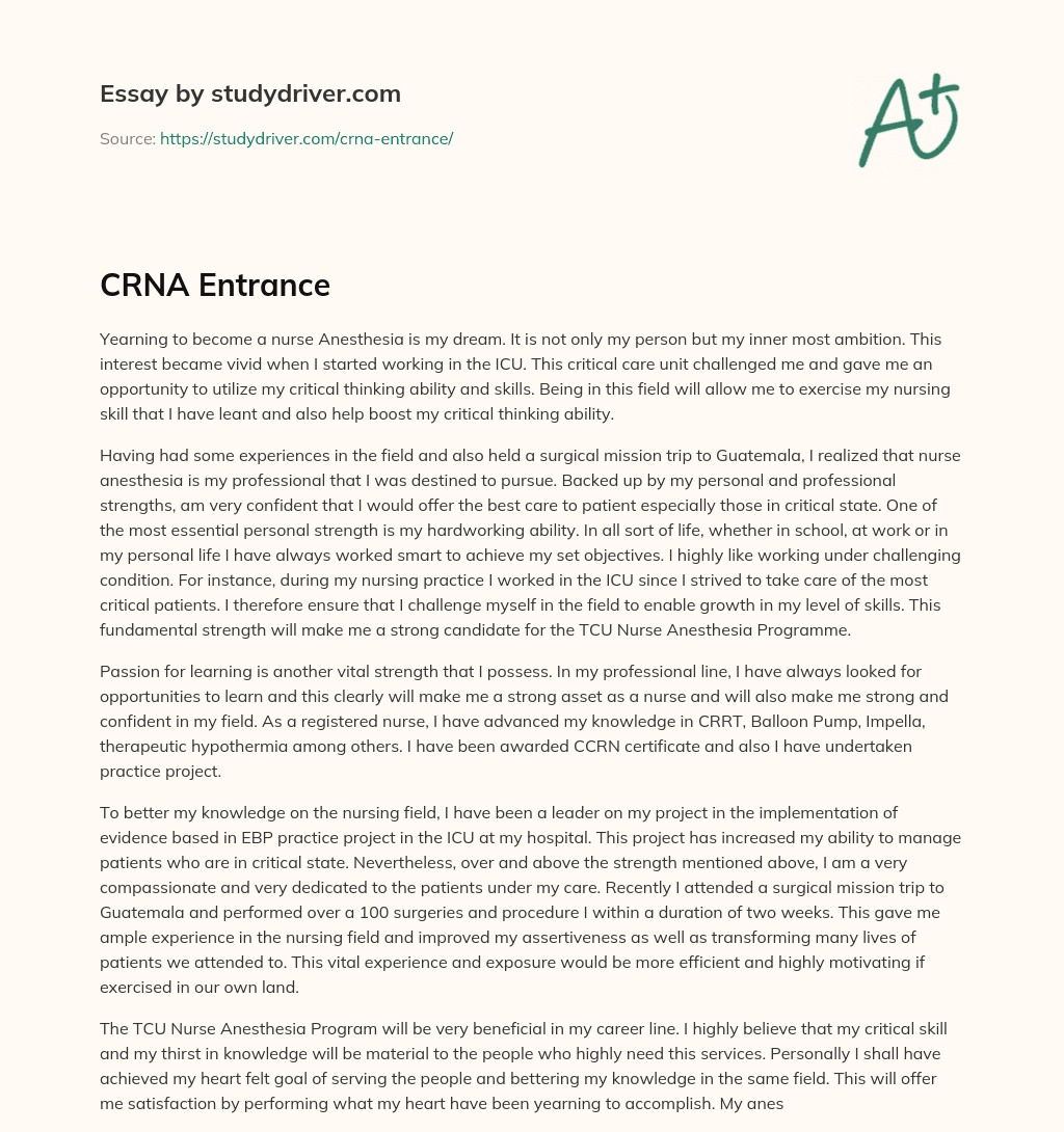CRNA Entrance essay