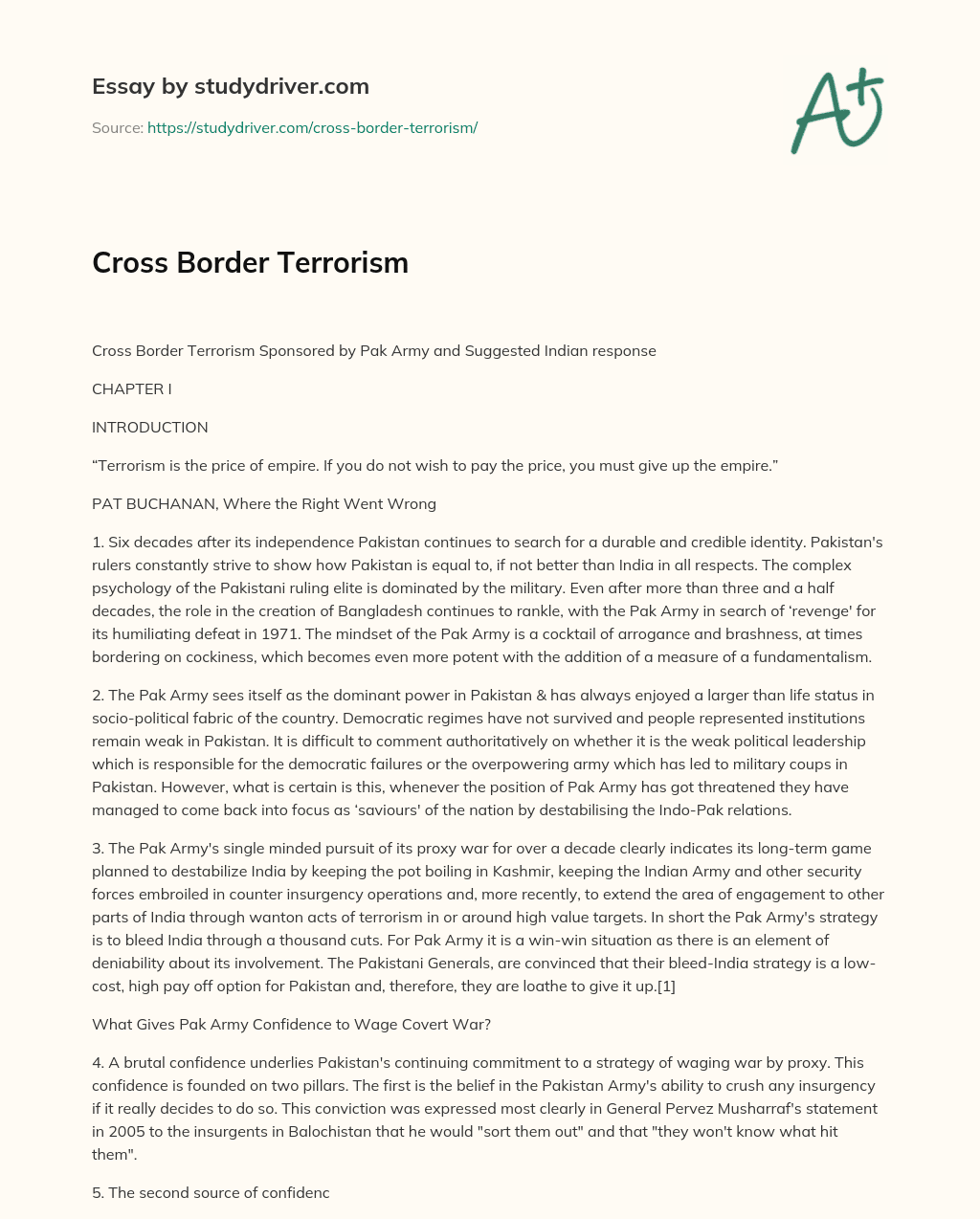 Cross Border Terrorism essay