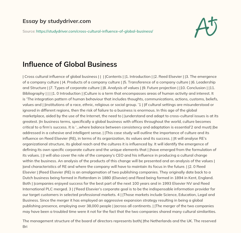 Influence of Global Business essay