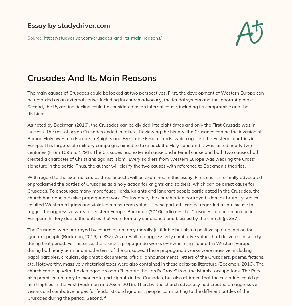 Crusades and its Main Reasons essay