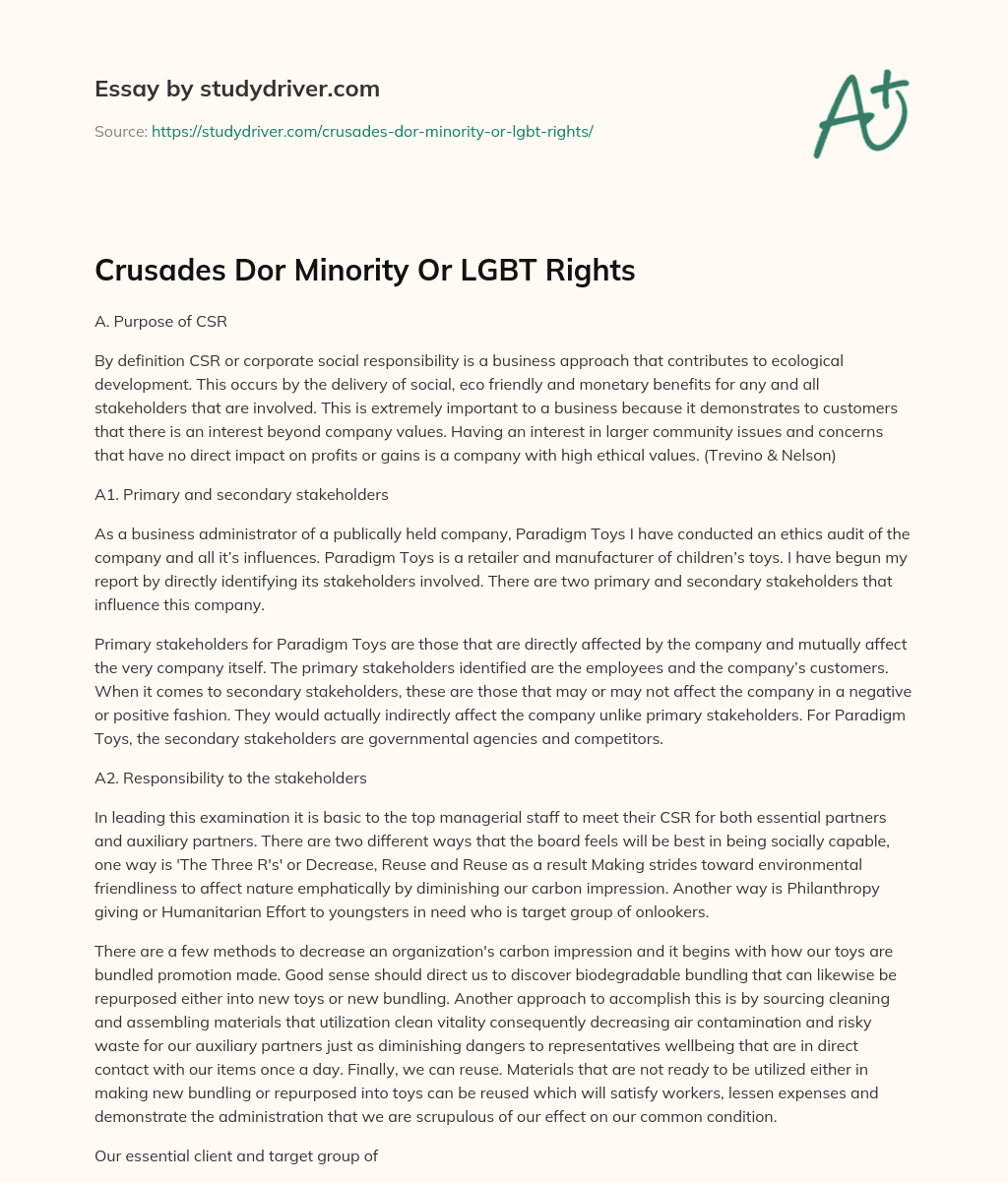 Crusades Dor Minority or LGBT Rights essay
