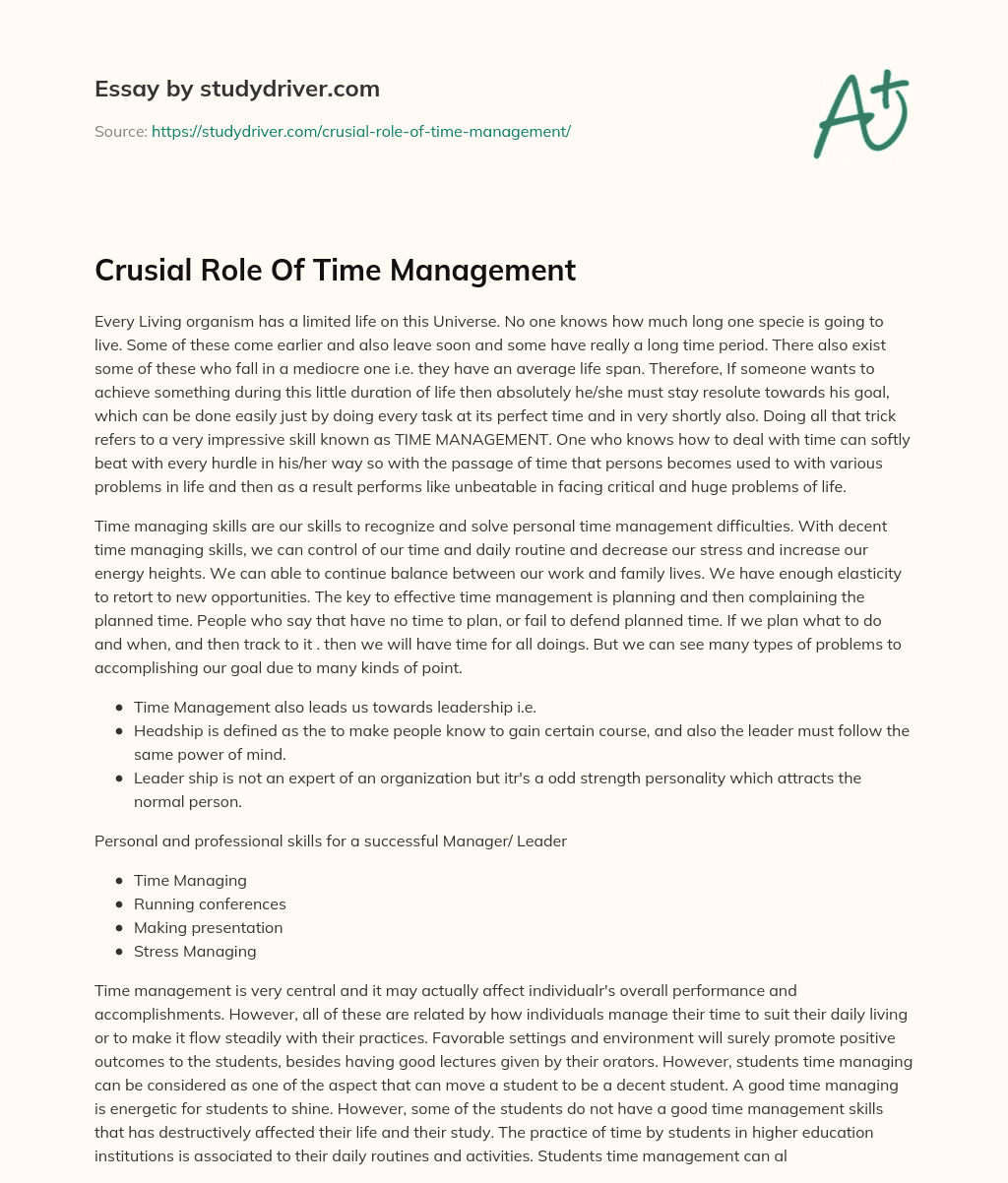 Crusial Role of Time Management essay