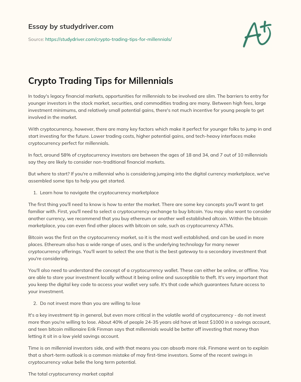 Crypto Trading Tips for Millennials essay