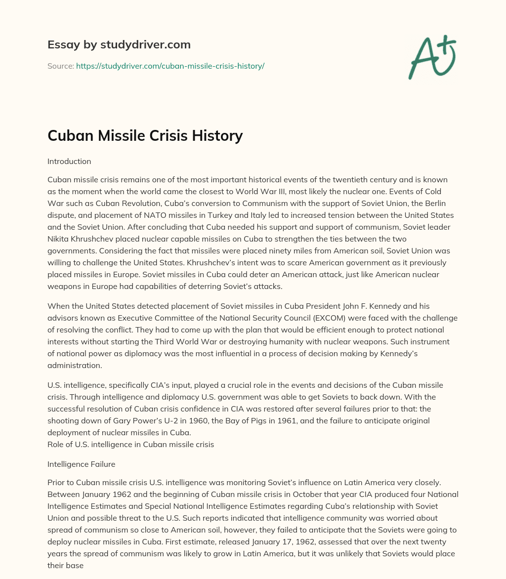 Cuban Missile Crisis History essay