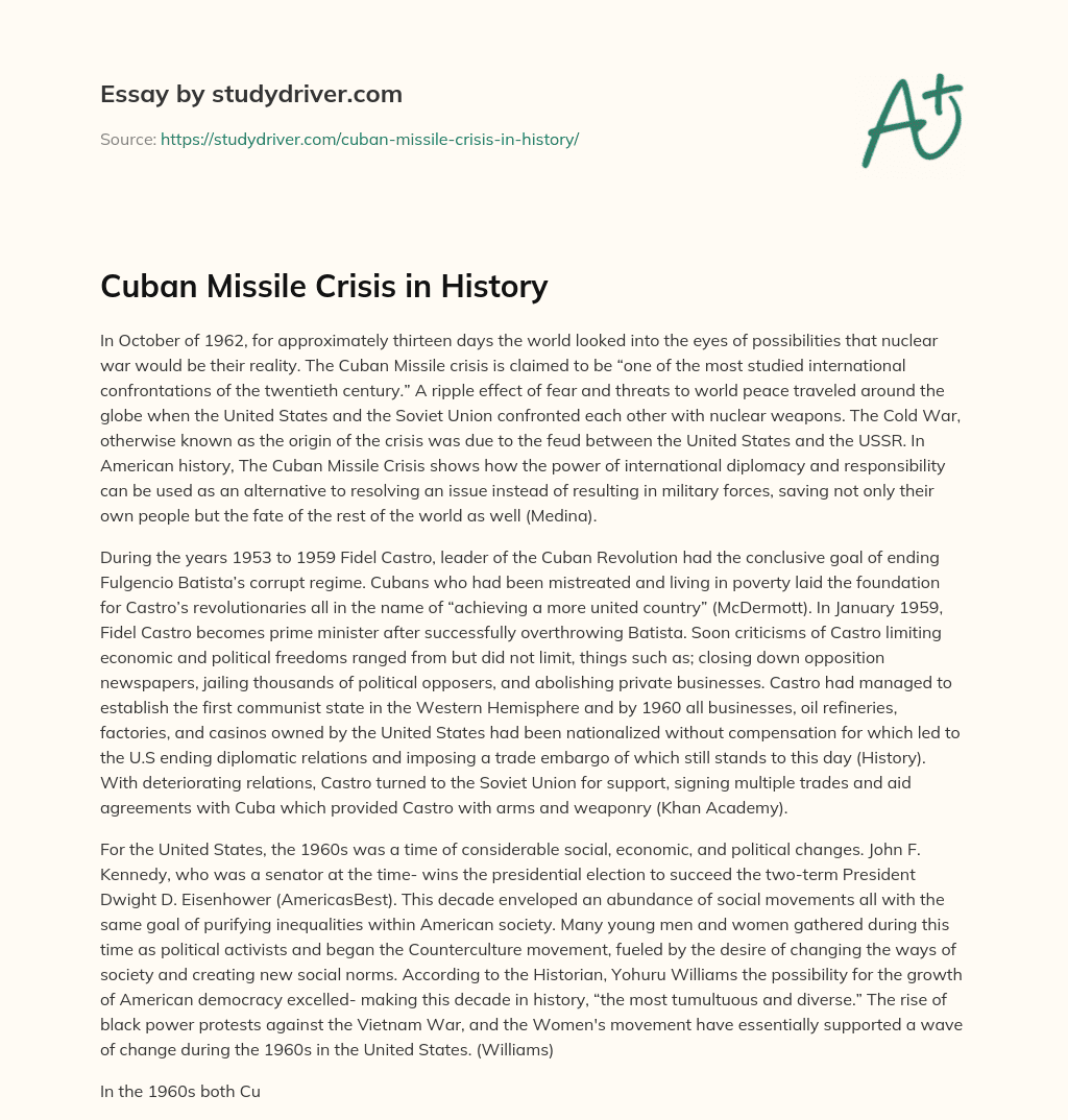 Cuban Missile Crisis in History essay