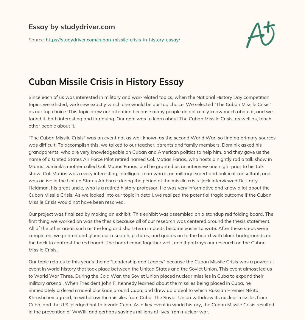 Cuban Missile Crisis in History Essay essay